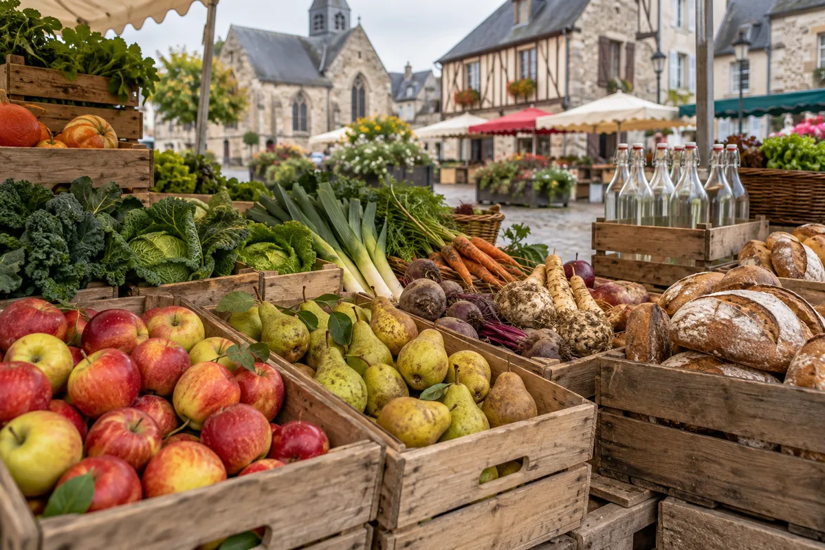 Étal de marché avec des produits locaux